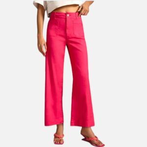 Maeve Anthropologie The Colette Wide-Leg Linen Blend Pants Sz 26 Fuchsia Pink